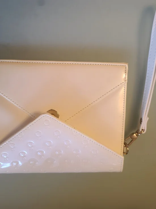 Pandora White Patent Envelope Wristlet Clutch with Gold Hardware - Picture 4 of 6